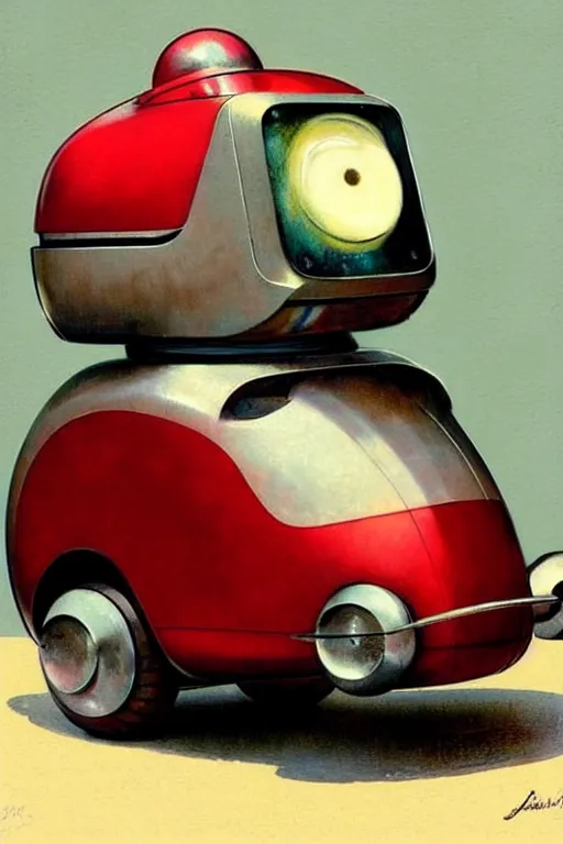 Image similar to ( ( ( ( ( 1 9 5 0 s retro future android robot fat robot dog wagon. muted colors., ) ) ) ) ) by jean - baptiste monge,!!!!!!!!!!!!!!!!!!!!!!!!! chrome red