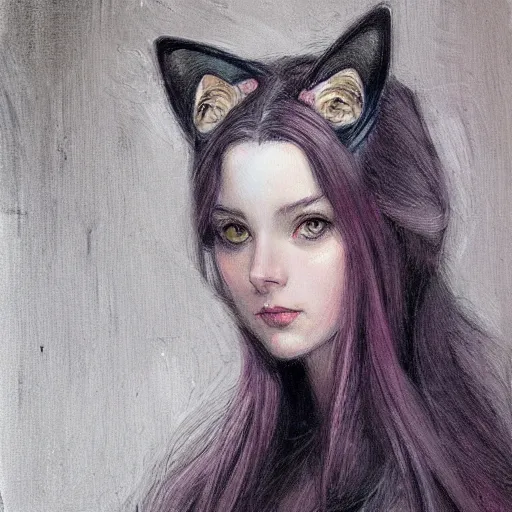 Prompt: a painting of a girl with cat ears in the style of donato giancola, and in the style of charlie bowater, and in the style of charles dulac. smooth, sharp focus, semi - realism.