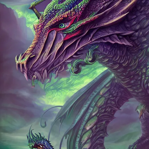 Prompt: a green dragon, digital painting, trending on artstation, matte painting, highly detailed, intricate linework