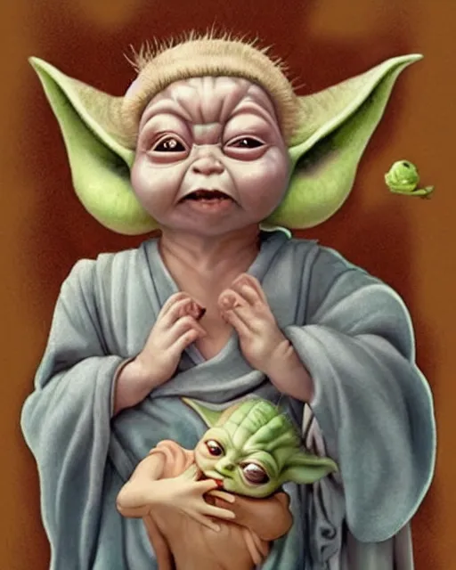 Image similar to gangster baby yoda in the style of the birth of venus