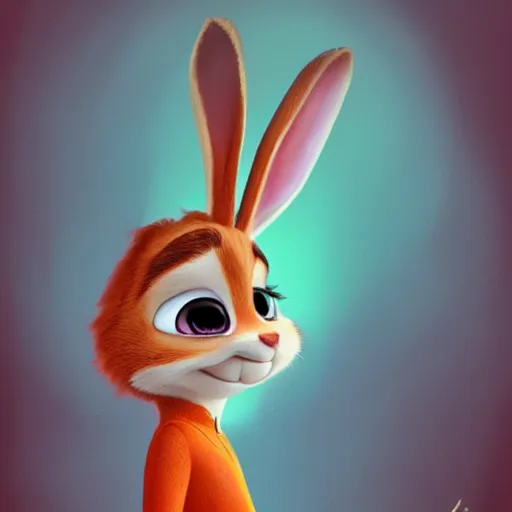 Image similar to portrait of a super cute bunny, a carrot, pixar, zootopia, cgi, blade runner. trending on artstation, smiling, friendly