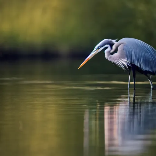 Prompt: A heron eating a fish, 50mm, F1.4, ISO 200, 1/160s, natural light, nature photography