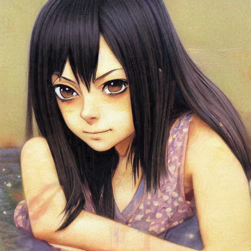 Image similar to anime mila kunis by by Hasui Kawase by Richard Schmid