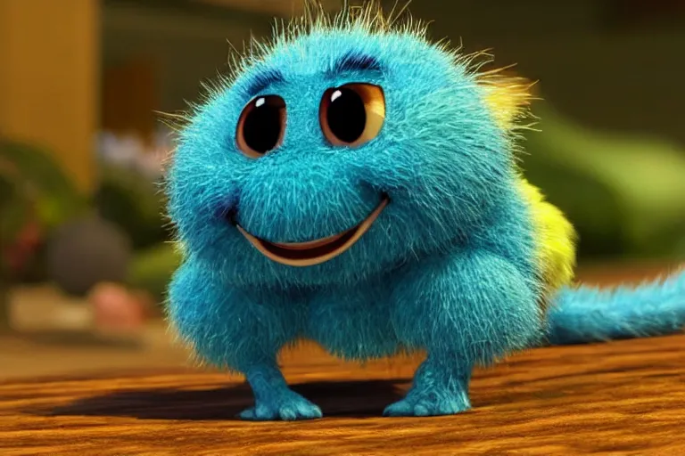 Image similar to disney pixar's a bug's life, cgi caterpillar colorful, furry caterpillar