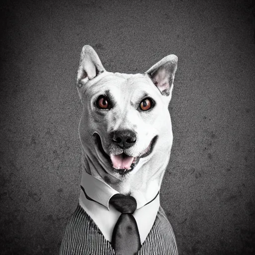 Image similar to a monster dog in a suit, nightmare, black and white