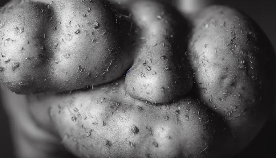 Image similar to a macro photo of a potato man's nose losing its hairs, ultra detailed, hd, 4 k concept photo