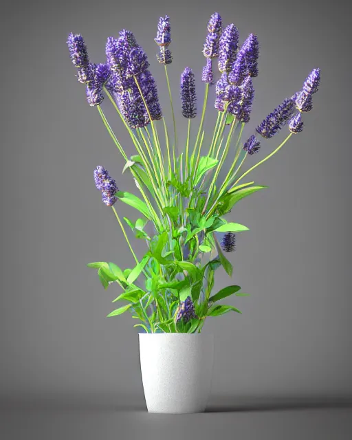 Image similar to a 3 d rendered ultra realistic lavender plant, masked transparent flat background, popular on sketchfab, pixelsquid, 8 k, volumetric lighting, trending on artstation, octane render, ultra detailed, hyperrealistic, by alphonse mucha