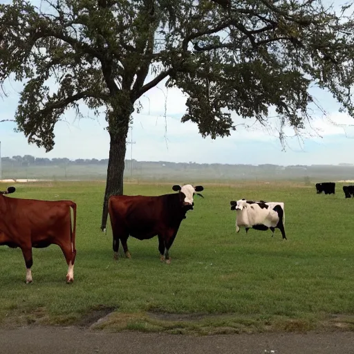 Prompt: bovines in places, cows in public spaces.