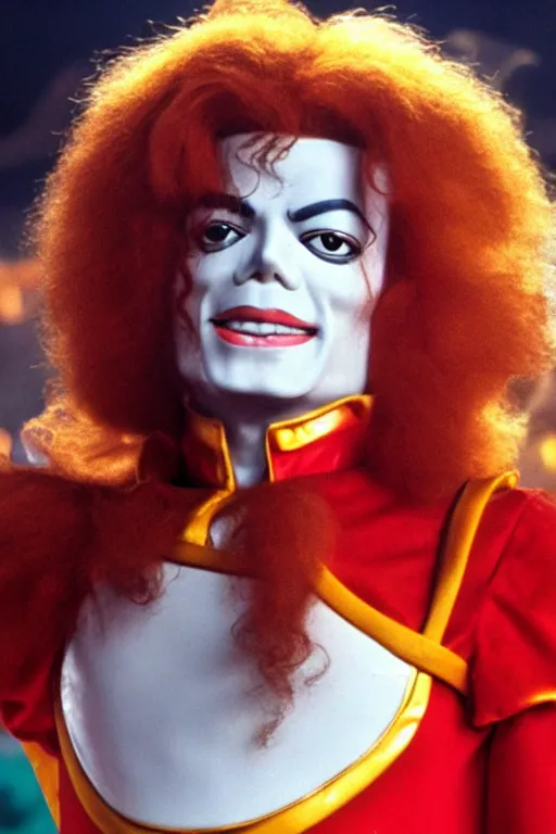 Prompt: film still of michael jackson as ronald mcdonald, full-shot, 4k