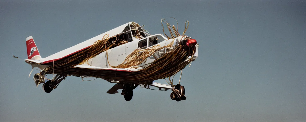 Image similar to an airplane made out of spaghetti, canon 5 0 mm, cinematic lighting, photography, retro, film, kodachrome