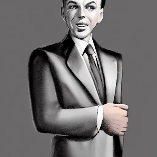 Image similar to perfect composition, subdued color palette, award-winning concept art, detailed digital painting, airbrushed, low contrast: costume design for young Frank Sinatra as a poor 1950s bartender. Volumetric cinematic lighting, great attention to perfect anatomy, special attention to posing, great attention to realistic facial expression, faithful cinematic color scheme, perfectly coherent. In the style of: Greg Rutkowski, Francis Bacon, Syd Mead, Norman Rockwell, Beksinski, Edward Hopper, James Gilleard, Ilya Kuyshinov, WLOP, Stanley Artgerm, Takato Yamamoto, and James Jean.