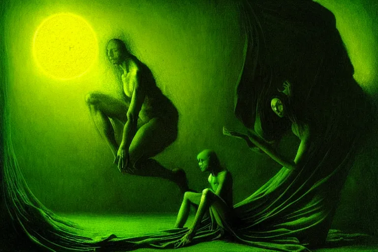 Image similar to allegory of metamorphosis, in the style of beksinski, intricate and epic composition, green by caravaggio, insanely quality, highly detailed, masterpiece, green light, artstation, 4 k