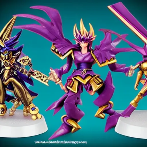 Prompt: yugioh as warhammer tabletop figurines