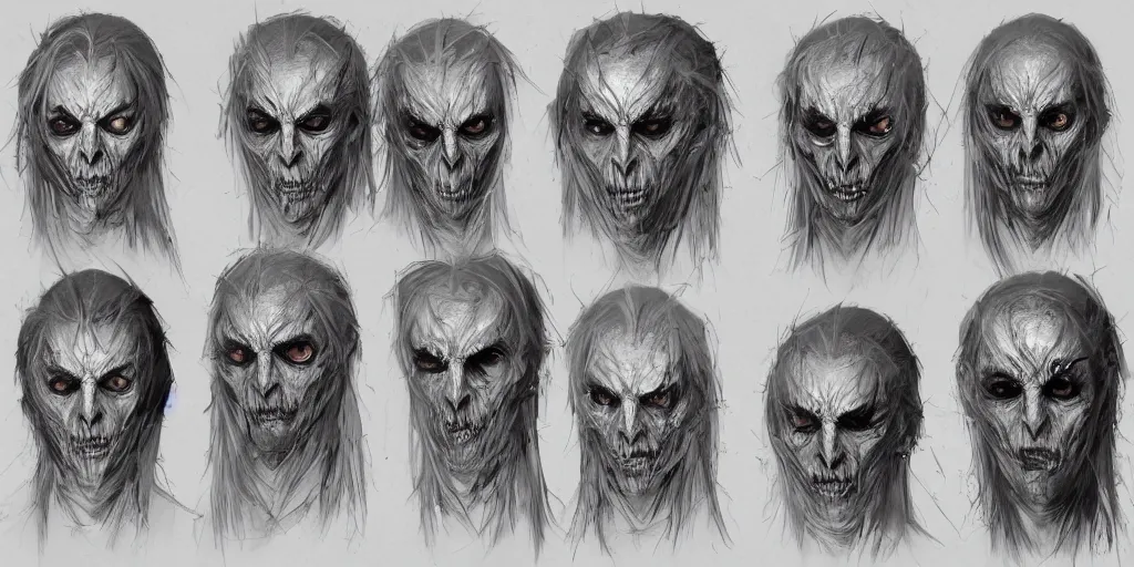 Image similar to gothic ghost character face detail designs, Greg Rutkowski, character sheet, kim jung gi, Darek Zabrocki, Karlkka, Jayison Devadas, Phuoc Quan, trending on Artstation, 8K, ultra wide angle, pincushion lens effect