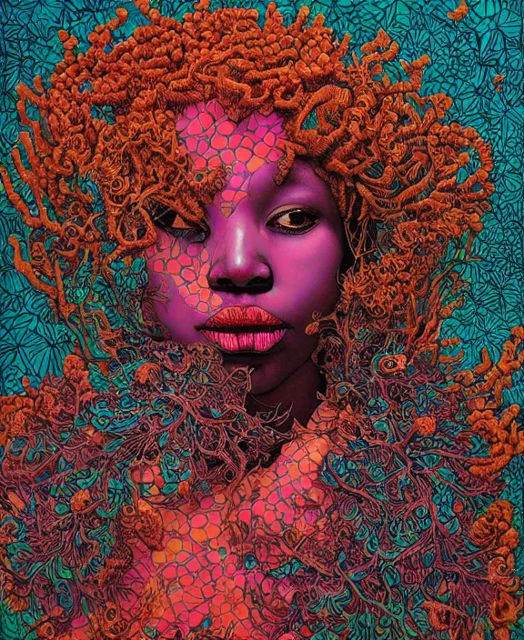 Image similar to afro medusa, exotic vegetation, tristan eaton, victo ngai, triadic color scheme, edward hopper, beksinski, nicola samori, hyperrealism, intricate detailed, risograph