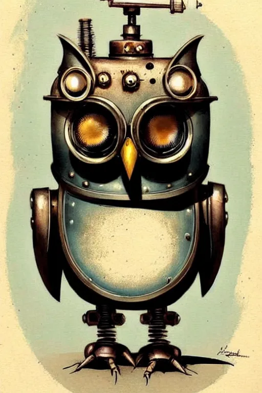 Image similar to (((((1950s retro robot steampunk owl . muted colors.))))) by Jean-Baptiste Monge !!!!!!!!!!!!!!!!!!!!!!!!!!!!!!