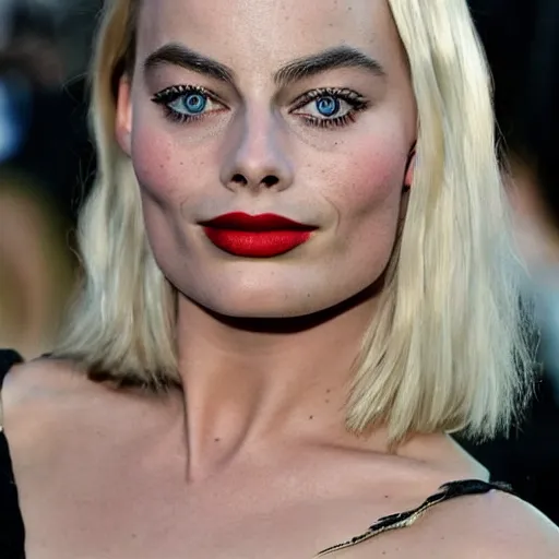 Prompt: photo of margot robbie, full platinum blond, pale skin, freckle, by diane arbus, realistic, high detail, high quality, trending on pinteresst