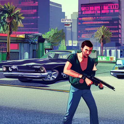 Prompt: Jacksepticeye in GTA V, cover art by Stephen Bliss, artstation, no text