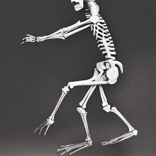 Prompt: photo of a skeleton shaped like a horse