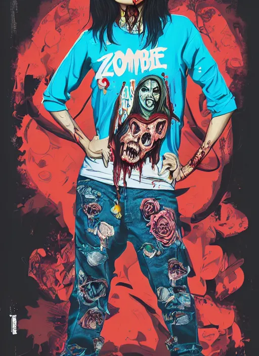 Image similar to zombie full body latina hiphop streetwear drip, tristan eaton, victo ngai, artgerm, rhads, ross draws