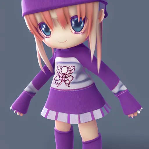 Prompt: cute fumo plush of a girl in a purple sweater with chess pattern on it, anime girl, vray