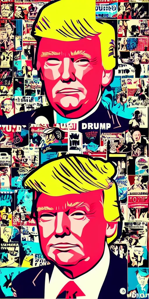 Image similar to donald trump retro futurist illustration art by butcher billy, sticker, colorful, illustration, highly detailed, simple, smooth and clean vector curves, no jagged lines, vector art, smooth andy warhol style