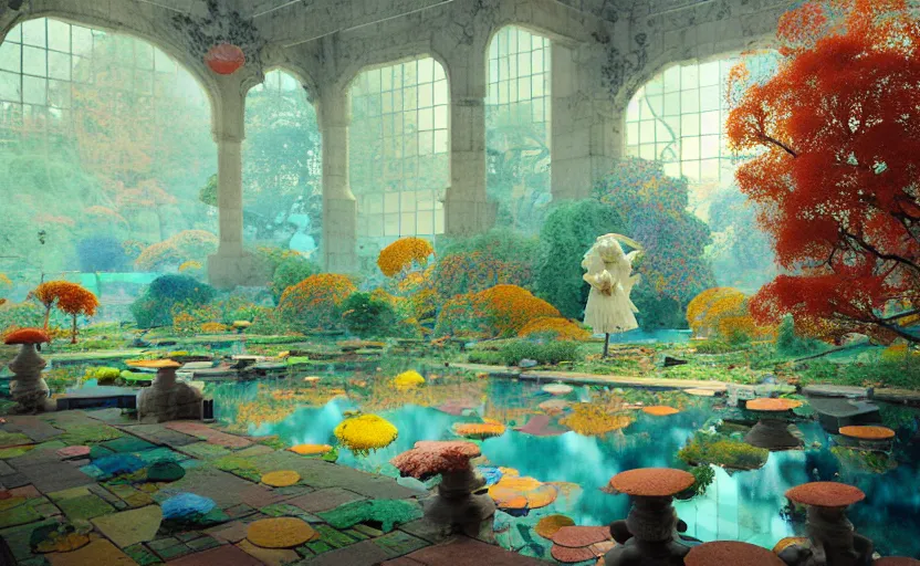 Image similar to tiled room with square pond, fantasy. intricate, amazing composition, colorful watercolor, by ruan jia, by maxfield parrish, by marc simonetti, by hikari shimoda, by robert hubert, by zhang kechun, illustration, gloomy