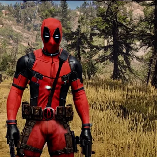 Prompt: Deadpool in red dead redemption 2 4K quality