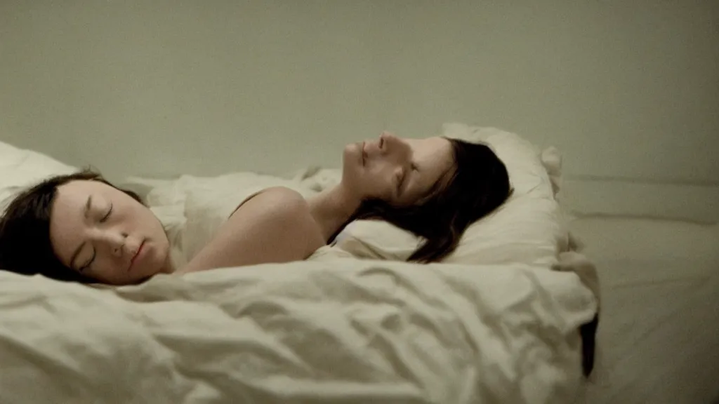 Image similar to movie still of girl having sleep paralysis, cinematic composition, cinematic light, criterion collection, by david lynch and emanuel lubezki