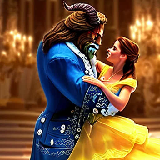 Prompt: [ disney's beauty and the beast ] blue gold pixar