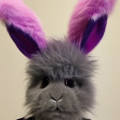 Image similar to bunny furry, pink fur, purple fluffy hair on top of head, anime style