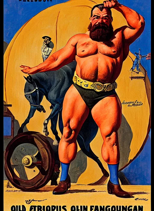 Prompt: old west circus strongman. portrait by jean giraud and anton otto fischer and john philip falter and will eisner and gil elvgren