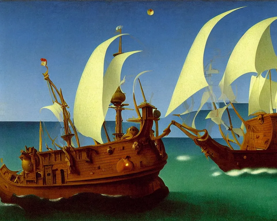 Image similar to a pirate ship in a bottle by raphael, hopper, and rene magritte. detailed, romantic, enchanting