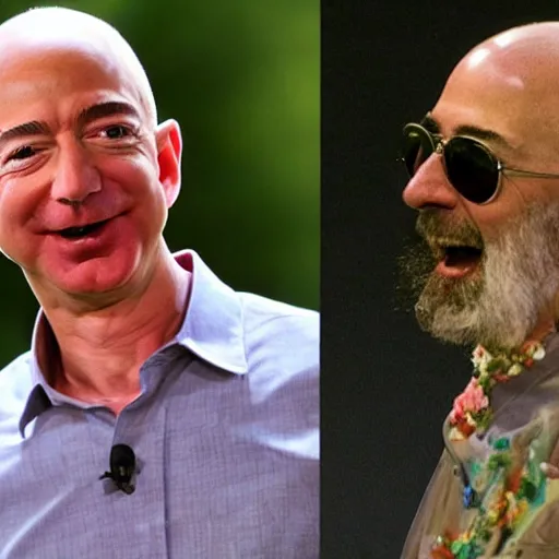 Image similar to jeff bezos wearing hippie clothes