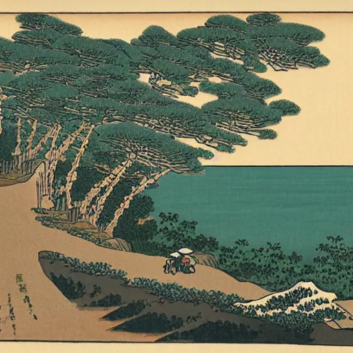 Prompt: a Jeep on a cliff by Hokusai