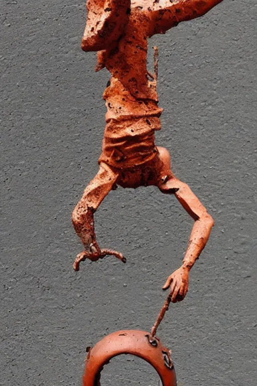 Prompt: a beautiful rust sculpture by christophe charbonnel of a cosmonaut falling into the abyss