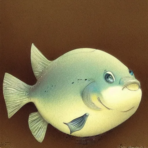 Prompt: ( ( ( ( ( obese rotund flabby cartoon fish. muted colors. ) ) ) ) ) by jean - baptiste monge!!!!!!!!!!!!!!!!!!!!!!!!!!!