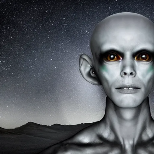 Image similar to an amazing award winning portrait photo of an alien on an unknown planet