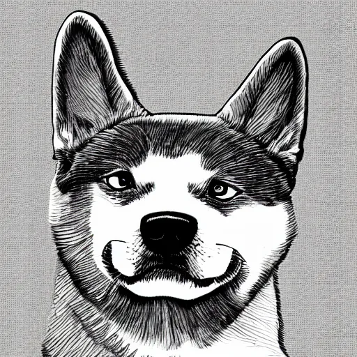 Image similar to Black and white line art of a Shiba Inu