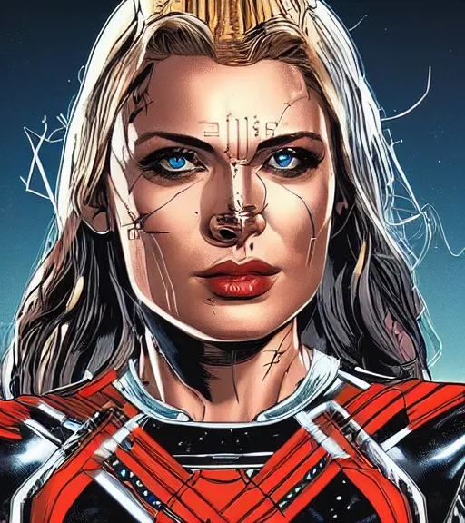 Prompt: viking female android, by MARVEL comics and Sandra Chevrier, 4k