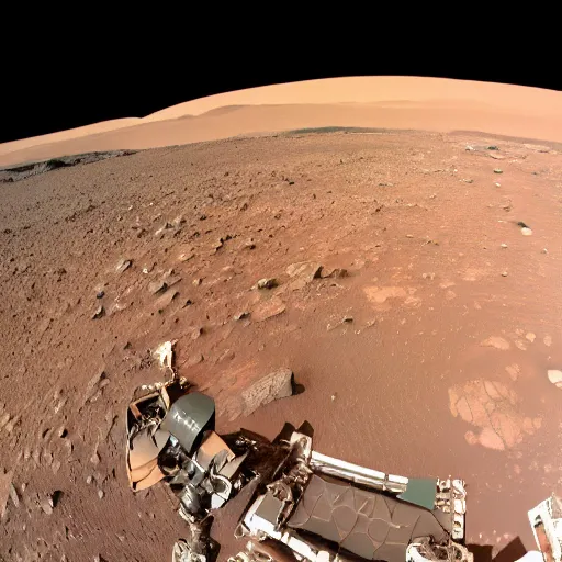 Image similar to a mars rover selfie with a martian photo - bombing behind it