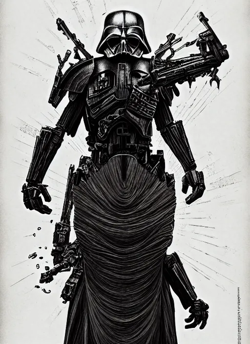 Prompt: side shot of platonic ideal stormtrooper, malignant dieselpunk and god complex dementor wild hunt chtulu nazgul mandelbulb fantasy, ego death, detailed, darth vader, intricate, volumetric lighting, hyperrealism, intense, scary, decay, artgerm, davinci, ralph mcquarrie, alphonse mucha, empire symbol,