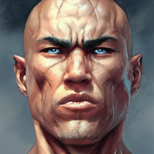 Image similar to A head-on detailed oil portrait of muscular martial artist by greg rutkowski and artgerm, trending on artstation, dungeons and dragons art