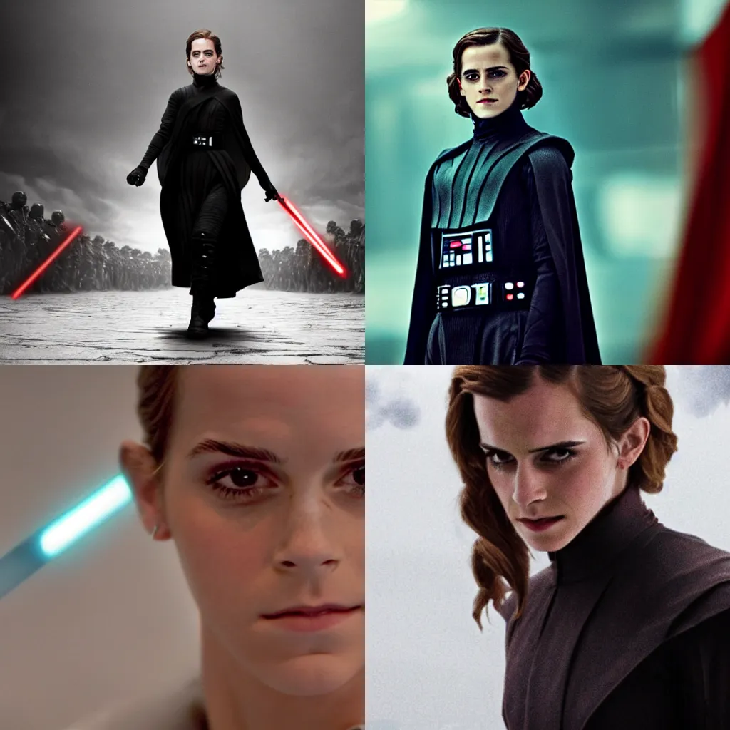 Prompt: Darth Emma Watson. Cinematic still.