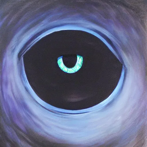 Prompt: A portrait of a humanoid monster that has a big eye for its head, dark, blue light, black gradient background, oil painting