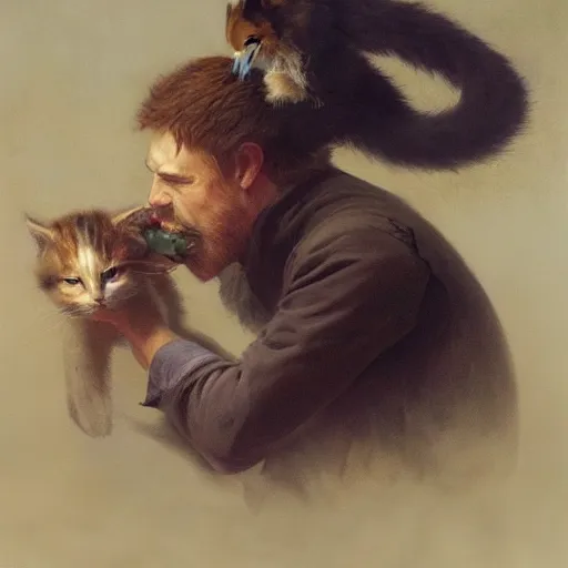 Prompt: UHD tonalism painting of Captain Archer eating a kitten, by Antonio Caparo and Ferdinand Knab and Greg Rutkowski, UHD, photorealistic, trending on artstation, trending on deviantart