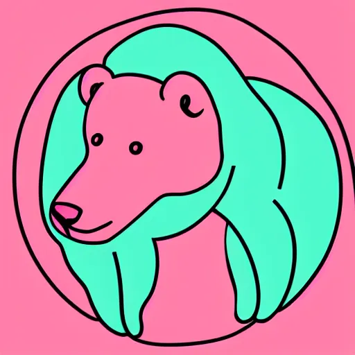 Image similar to a cute pink fluffy vector podcast logo of a streaming bear, golden ratio, iconic, award winning, line art, bold, playful