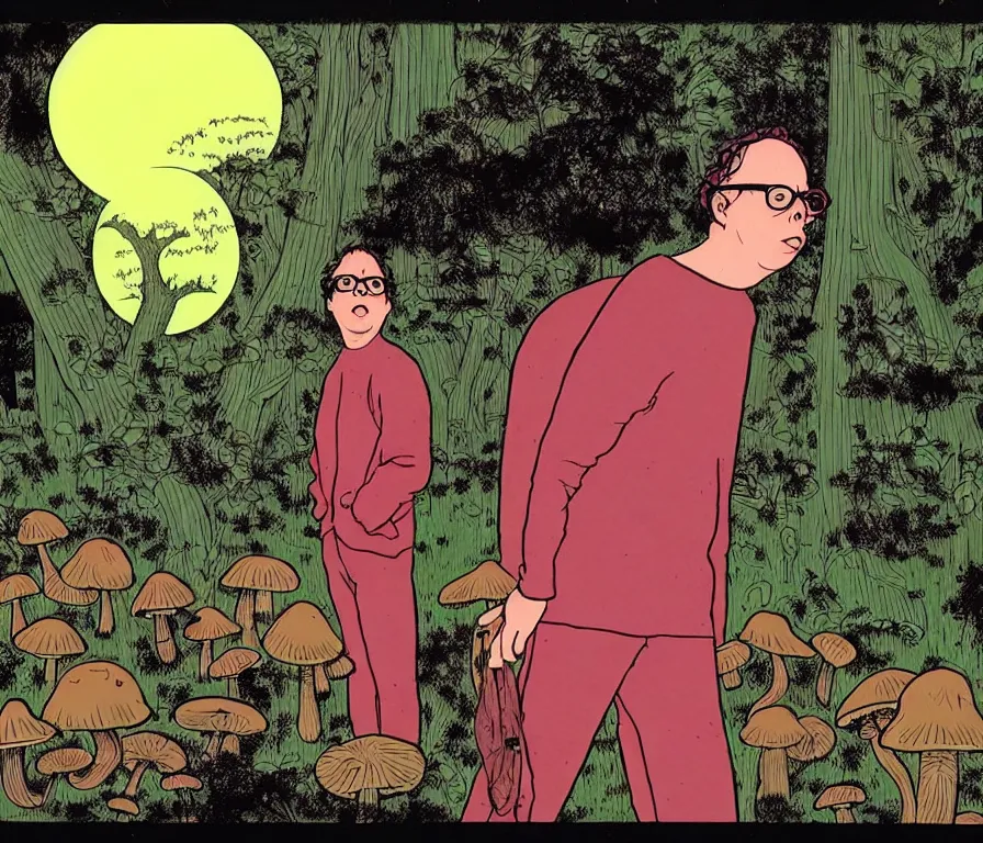 Image similar to todd solondz tripping on mushrooms and becoming god | vivid colors : storyboard, realistic. by gabriel hardman, joe alves, j. todd anderson, chris bonura. cinematic atmosphere, detailed and intricate, perfect anatomy