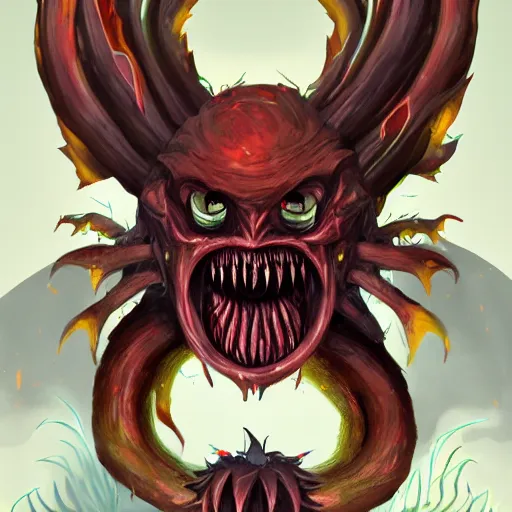 Image similar to A plant demon with amber eyes, menacing smile, voracious, trending on art station