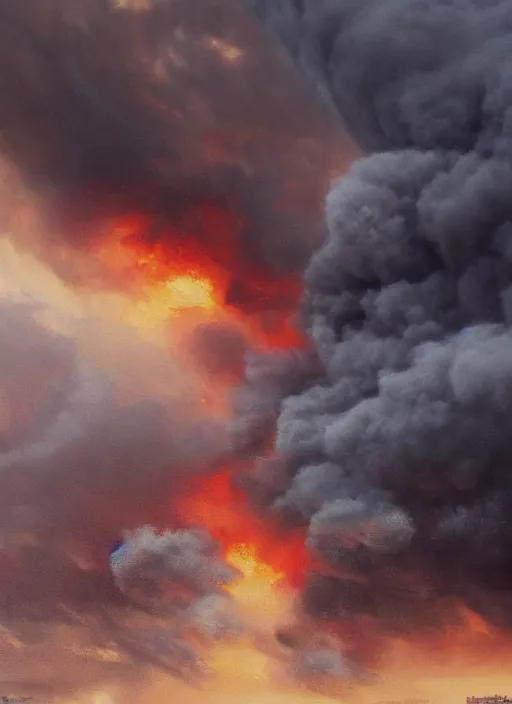 Image similar to cinematic shot, photo of a large tornado made from fire in a city, hyperrealism painting by jama jurabaev, extremely detailed, high resolution, artstation, for aaa game, high quality